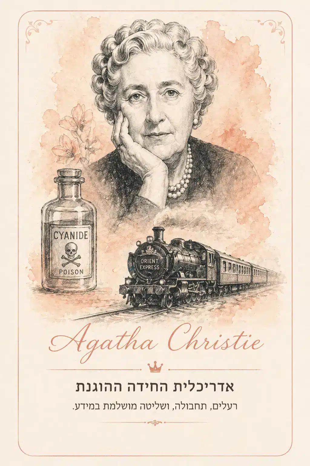 איור בסגנון צבעי מים של אגתה כריסטי, ממלכות הפשע של תור הזהב